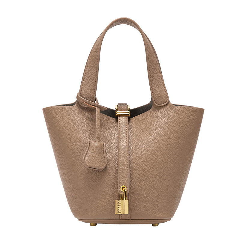 Women's Structured Handbag with Top Handle and Gold Lock Accent