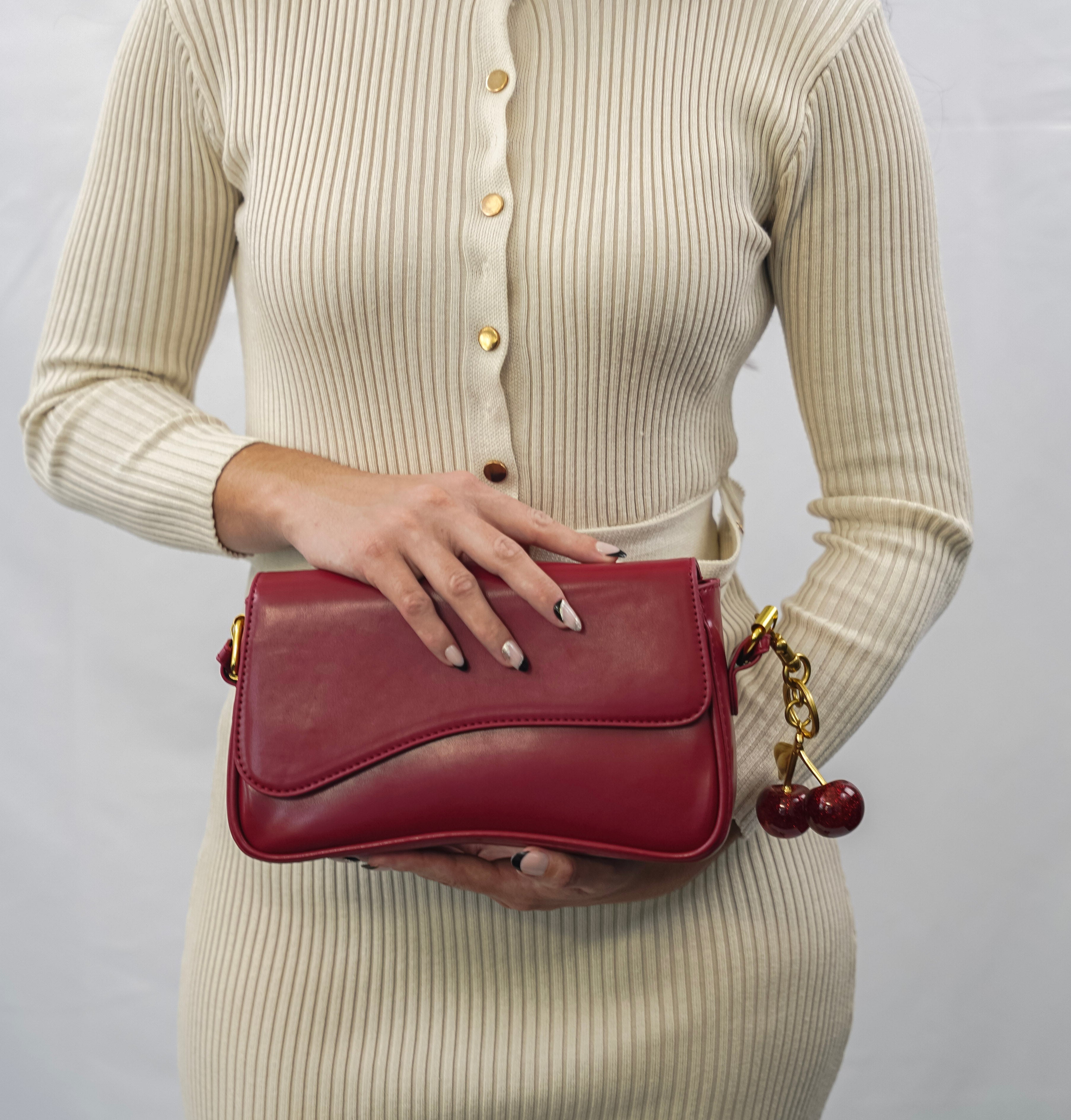 Adjustable Strap Women's Curved Flap Shoulder Bag with Closure
