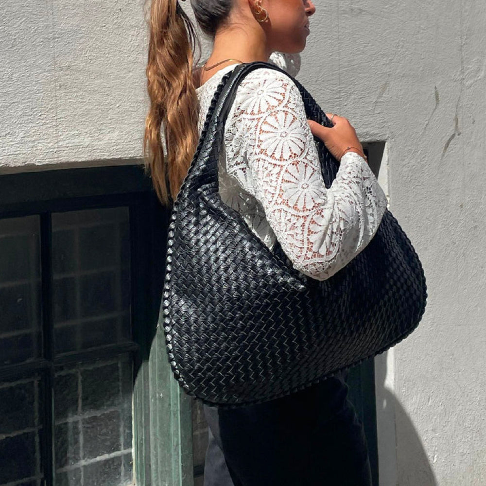 Large Slouchy Woven Shoulder Bag for Women