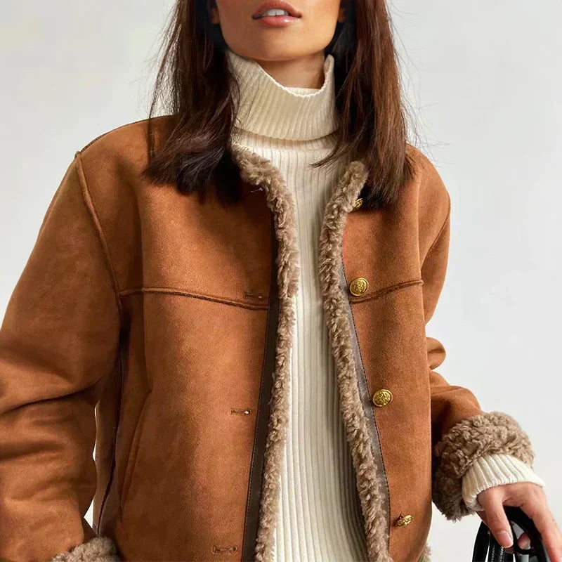 Women's Winter Jacket with Button Closure and Cozy Inner Lining