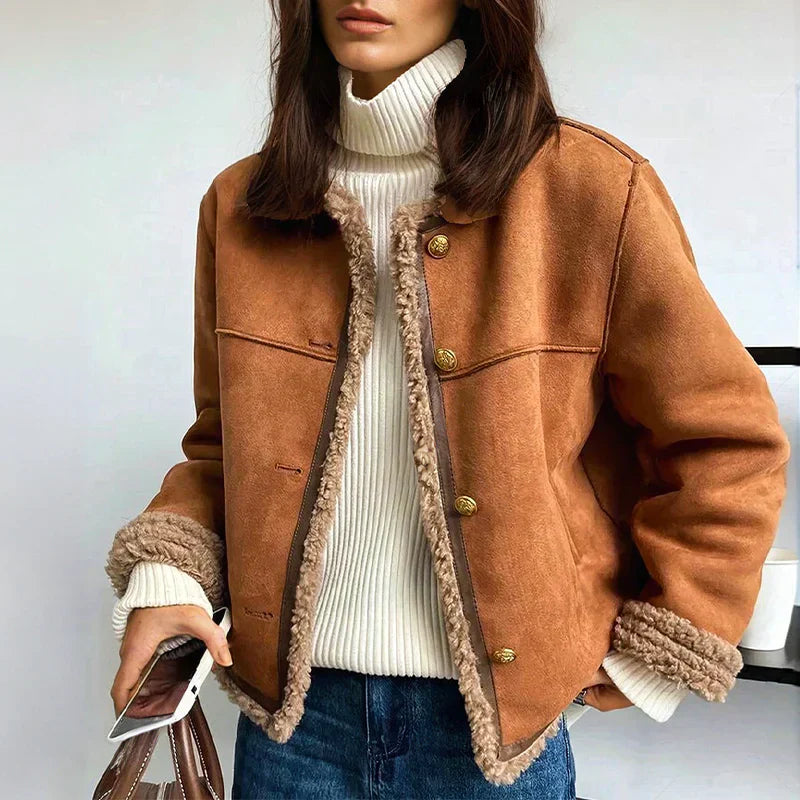Women's Winter Jacket with Button Closure and Cozy Inner Lining
