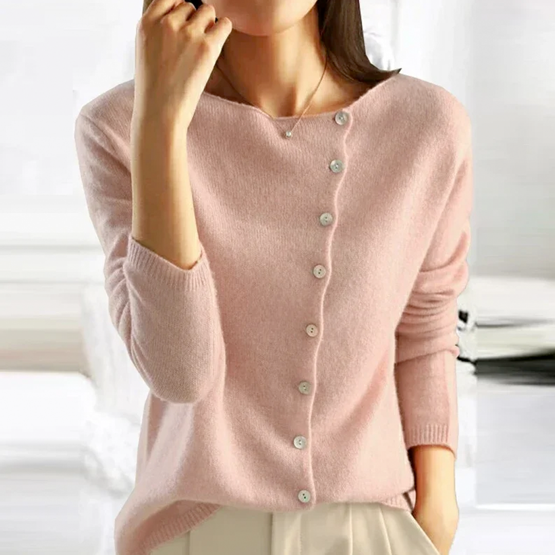 Long Sleeve Asymmetric Button Knit Cardigan for Women