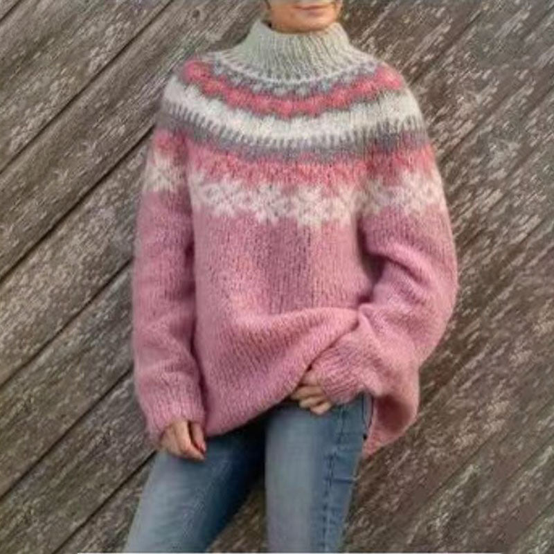 Cozy Relaxed Fit Fair Isle Crewneck Sweater for Women