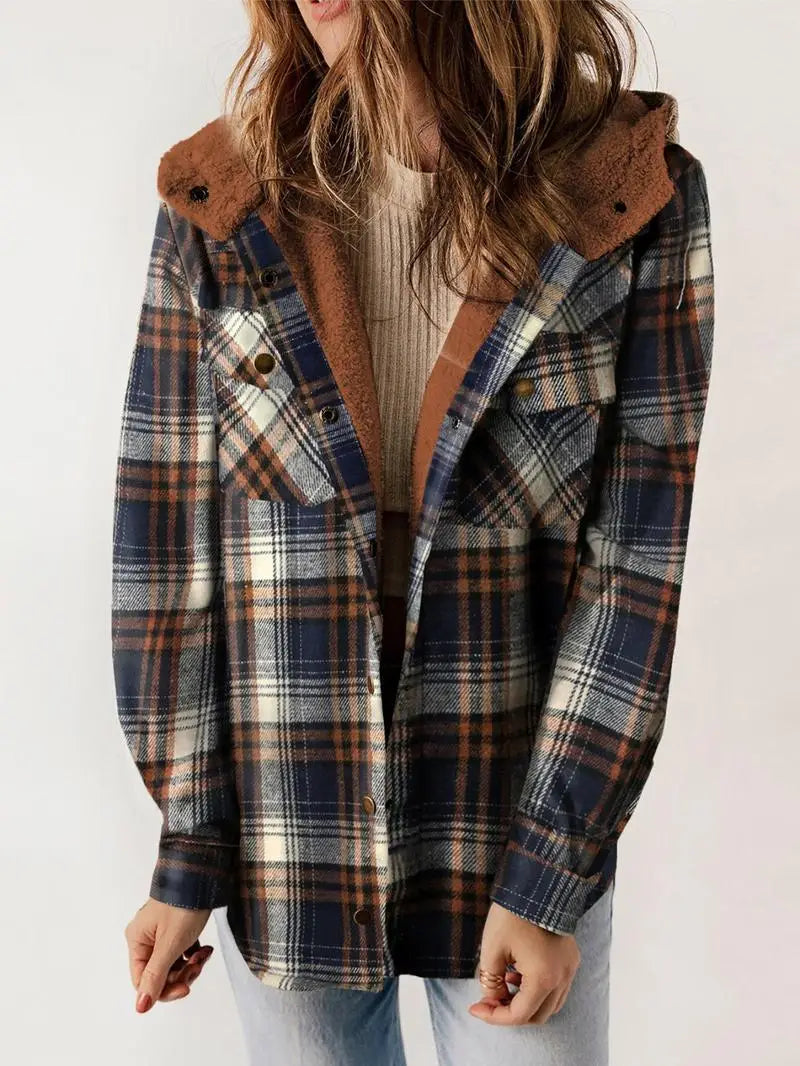 Women's Hooded Lined Plaid Winter Jacket