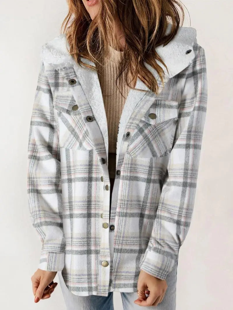 Women's Hooded Lined Plaid Winter Jacket