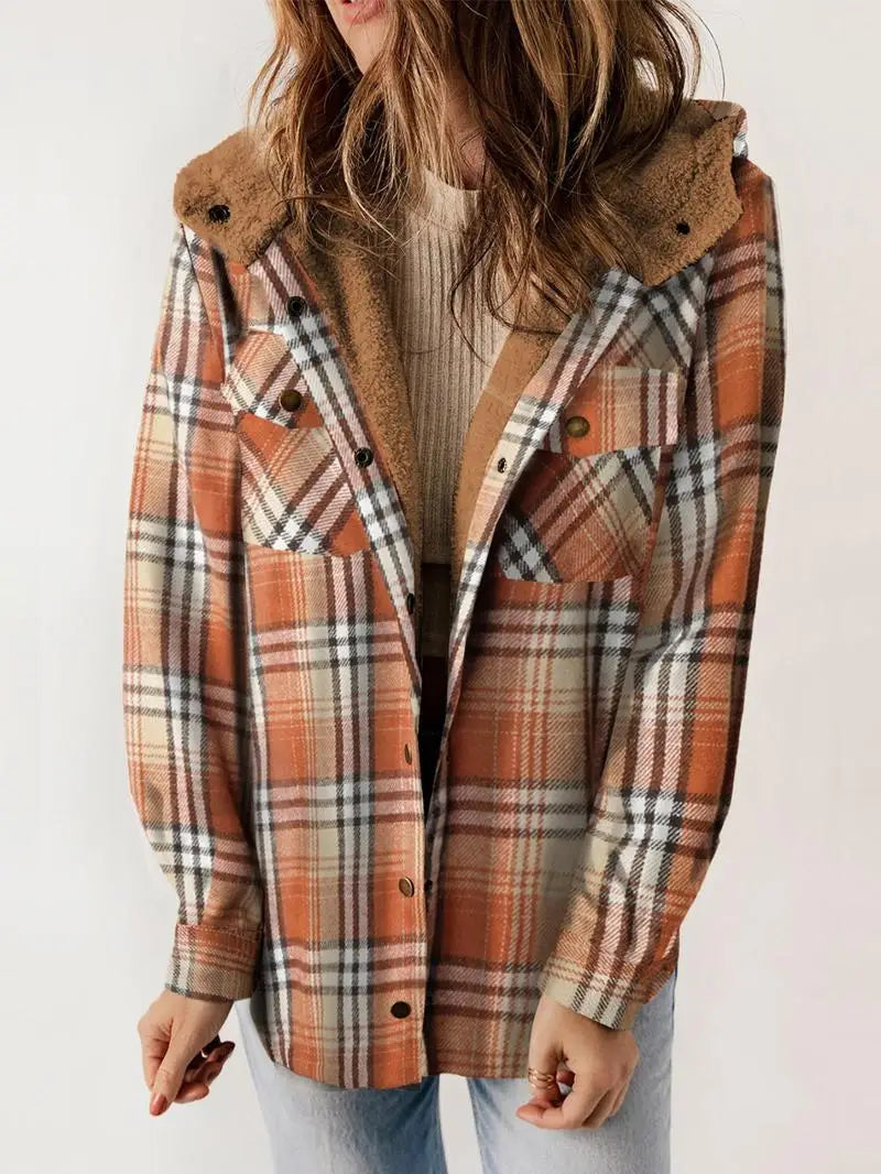 Women's Hooded Lined Plaid Winter Jacket