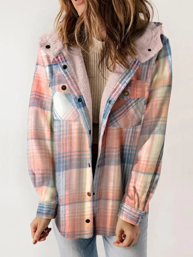 Women's Hooded Lined Plaid Winter Jacket