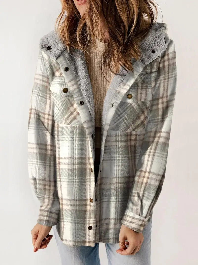 Women's Hooded Lined Plaid Winter Jacket