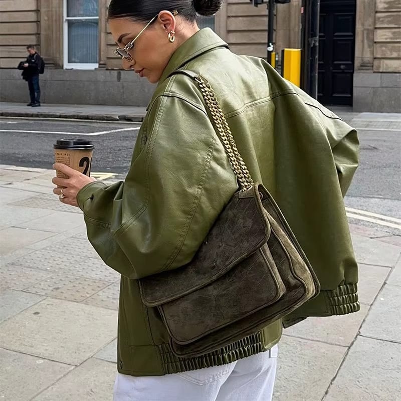 Women's Oversized Zip-Front Jacket with Flap Pockets