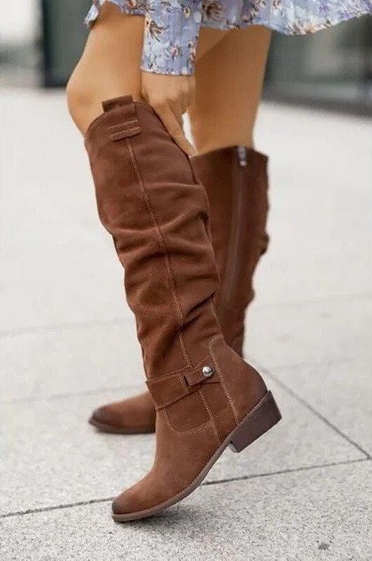 Low Heel Knee-High Boots for Women with Side Zip Closure