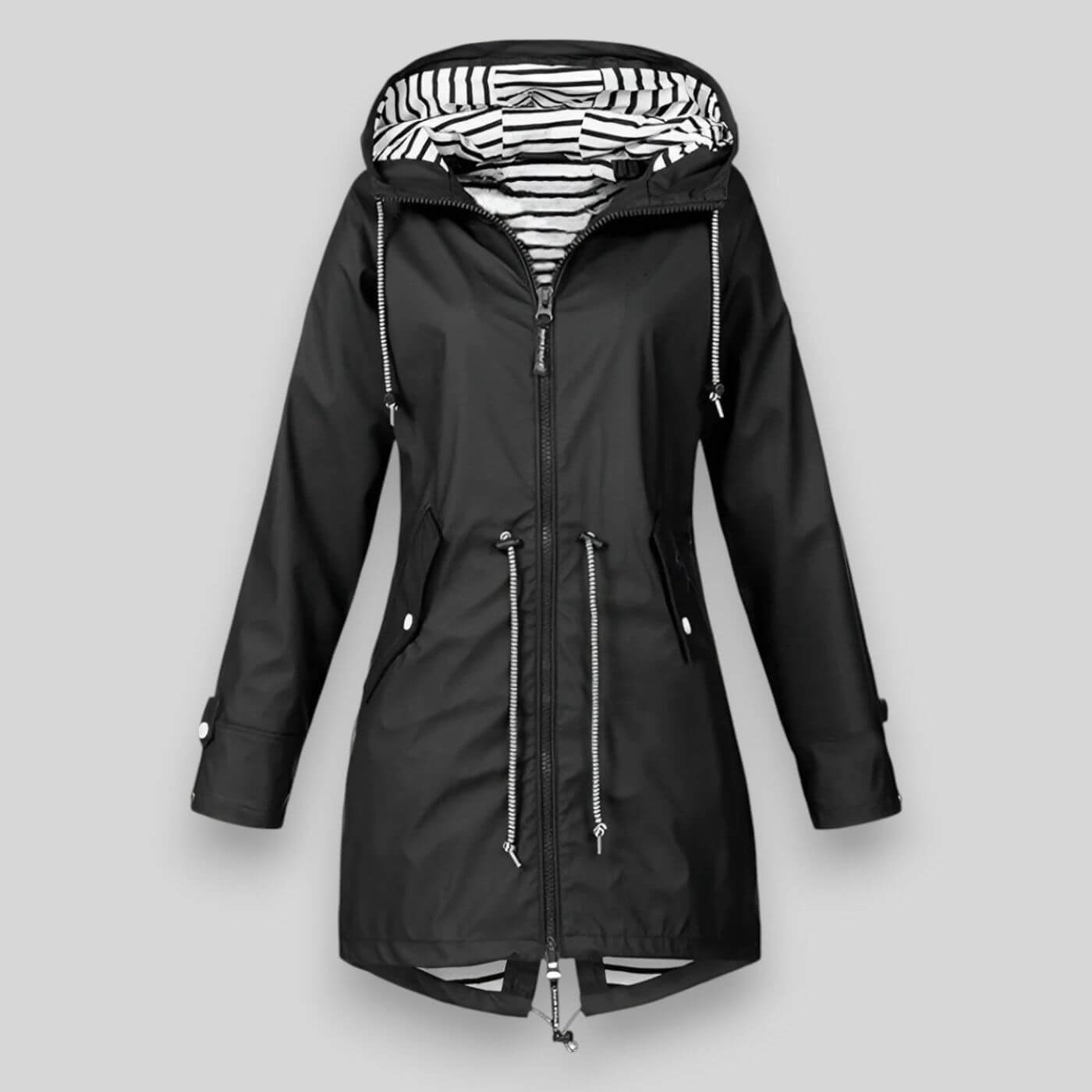 Women's Hooded Zip Rain Jacket with Adjustable Drawcord Waist
