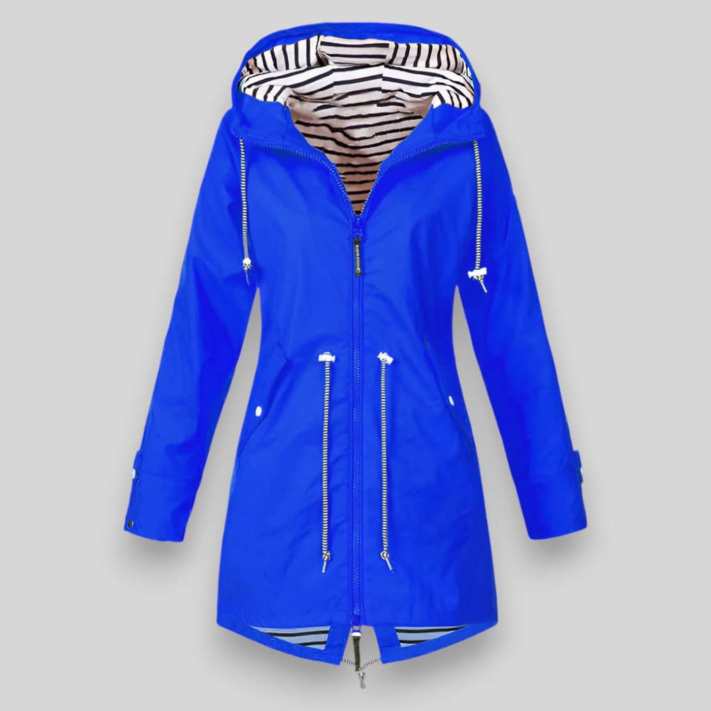 Women's Hooded Zip Rain Jacket with Adjustable Drawcord Waist