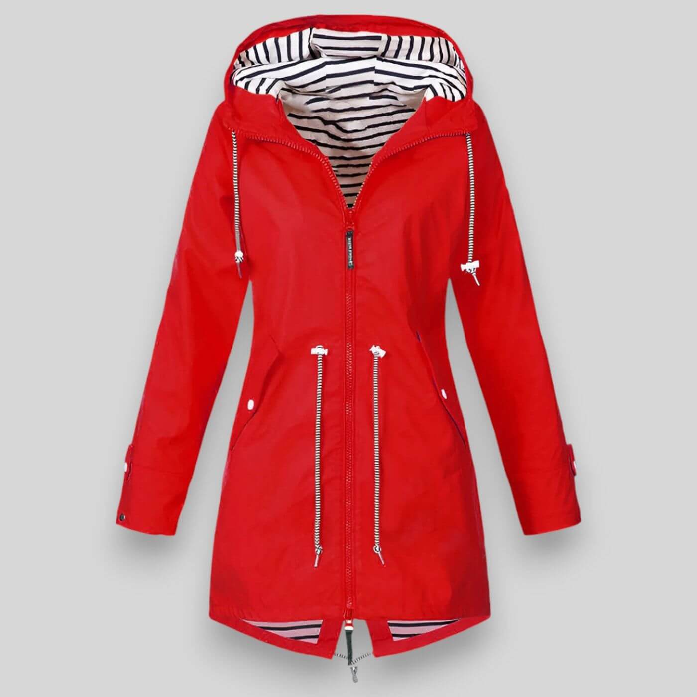 Women's Hooded Zip Rain Jacket with Adjustable Drawcord Waist