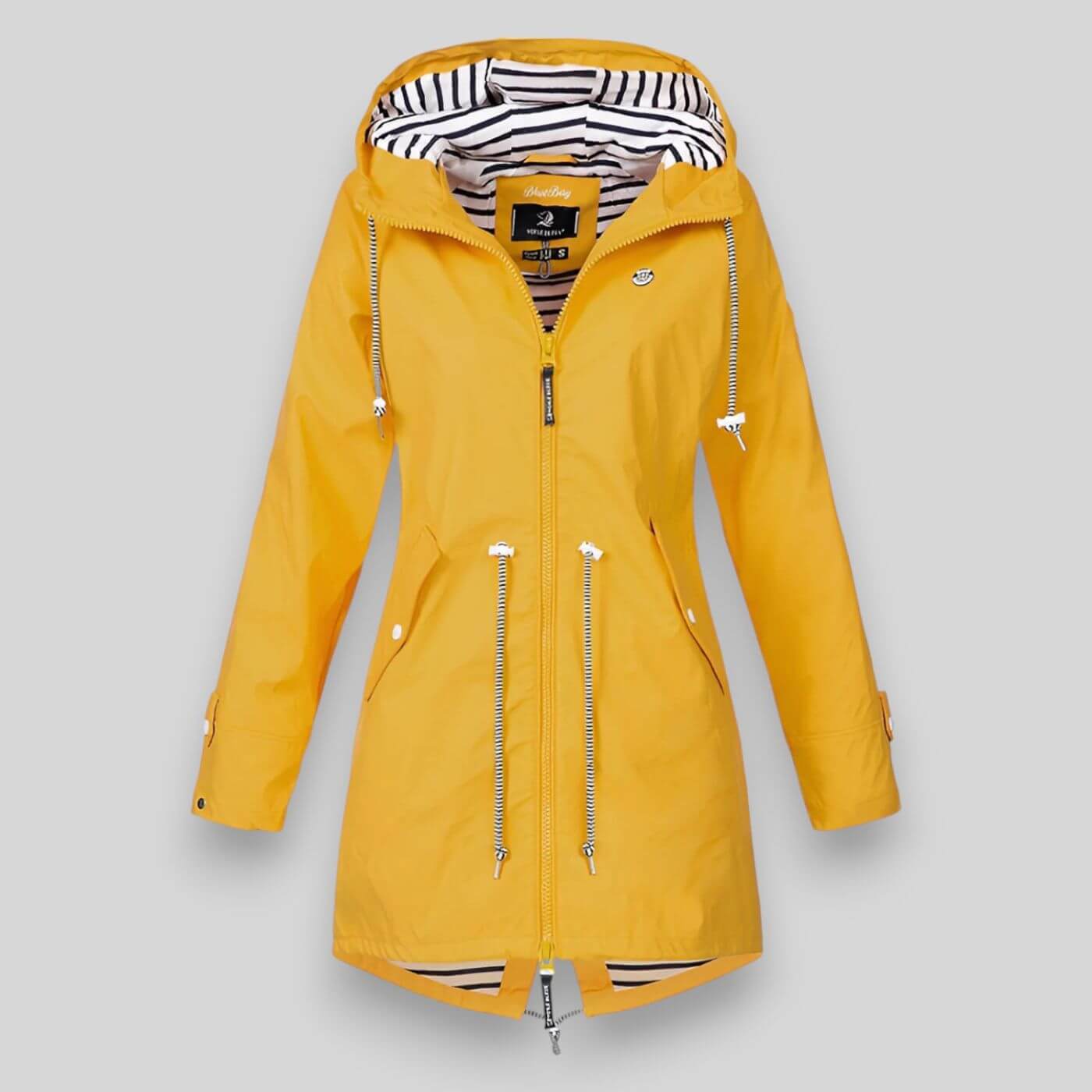 Women's Hooded Zip Rain Jacket with Adjustable Drawcord Waist