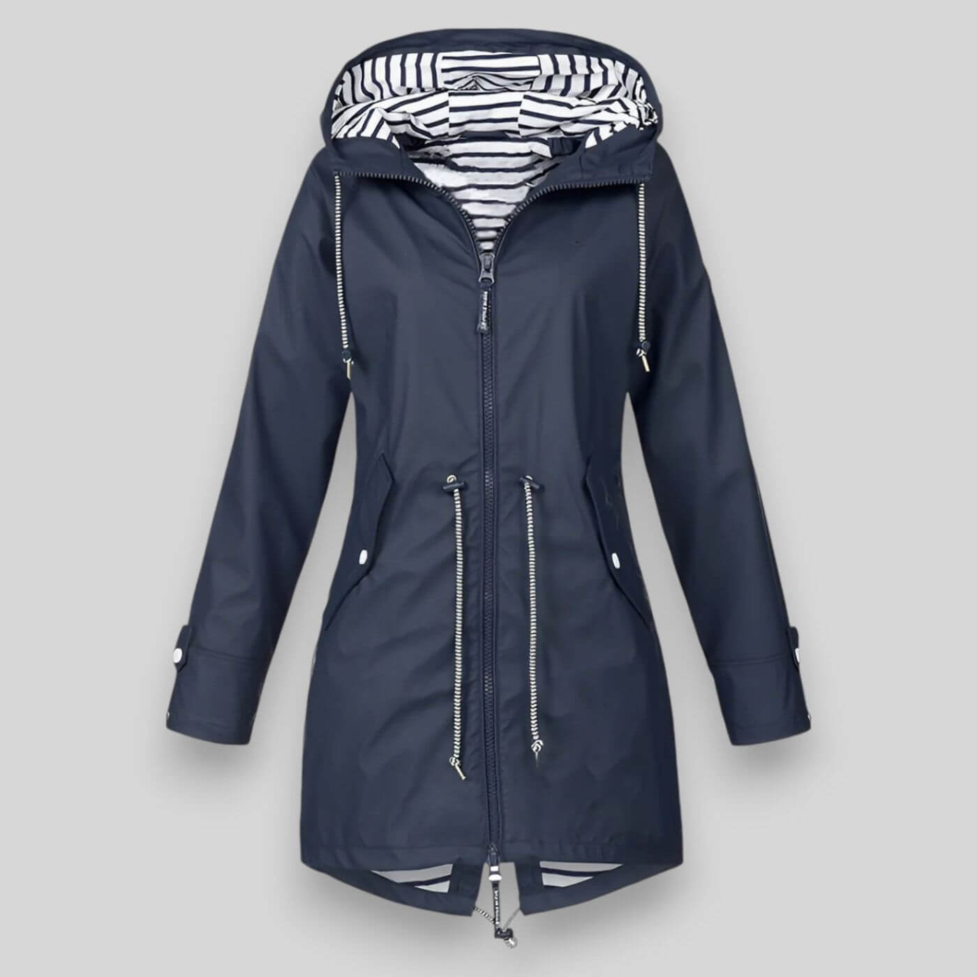 Women's Hooded Zip Rain Jacket with Adjustable Drawcord Waist