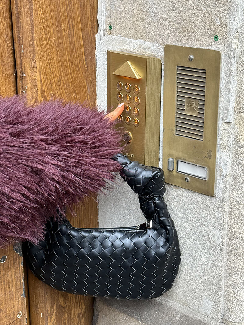 Mini Woven Handbag for Women with Top Handle and Knot Accent