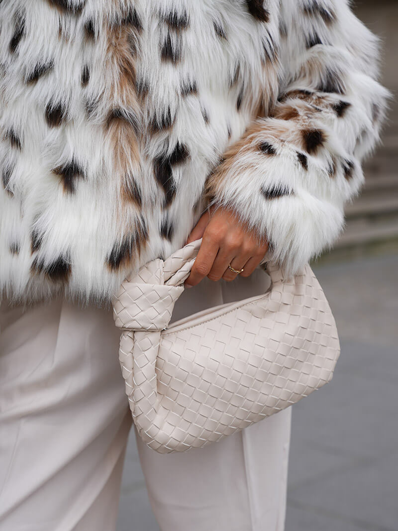 Mini Woven Handbag for Women with Top Handle and Knot Accent