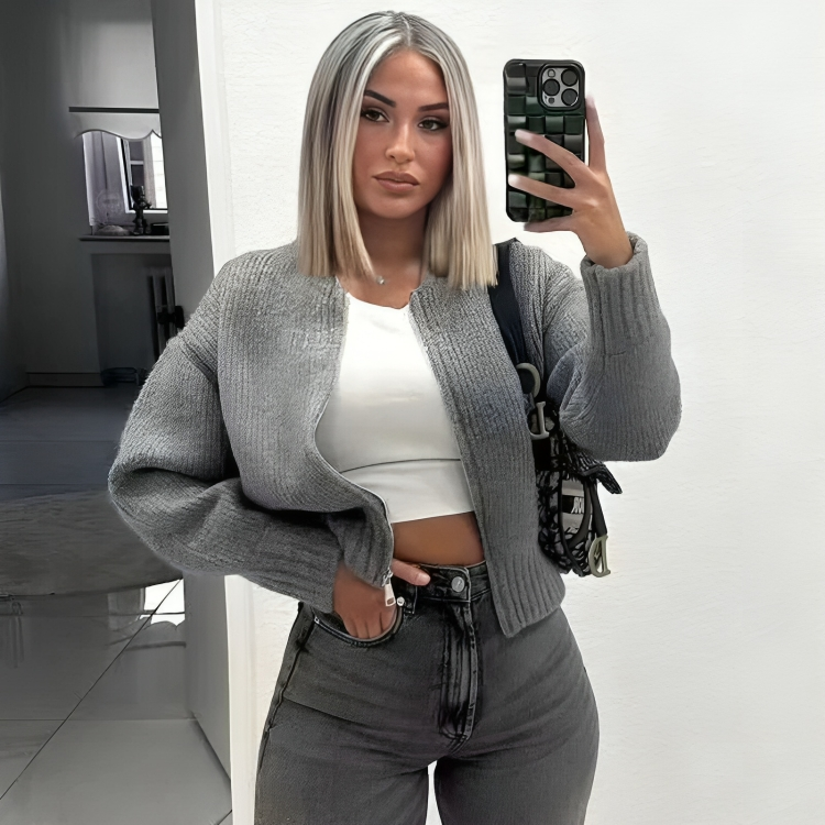 Plus Size Knit Cardigan for Women with Zipper