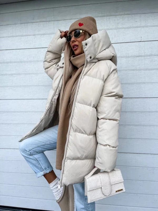 Quilted Design Oversized High Collar Puffer Jacket for Women