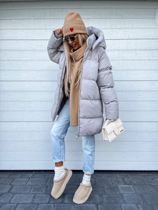 Quilted Design Oversized High Collar Puffer Jacket for Women