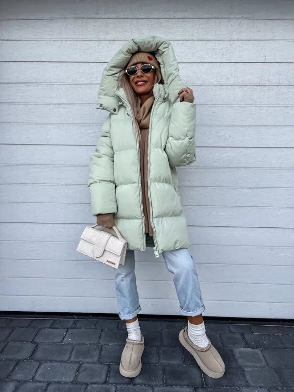 Quilted Design Oversized High Collar Puffer Jacket for Women