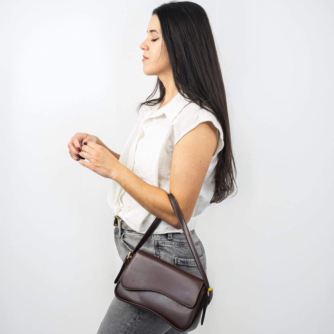 Adjustable Strap Women's Curved Flap Shoulder Bag with Closure