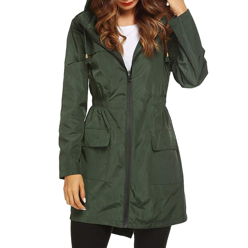 Women's Hooded Waterproof Windbreaker Jacket with Zipper Closure