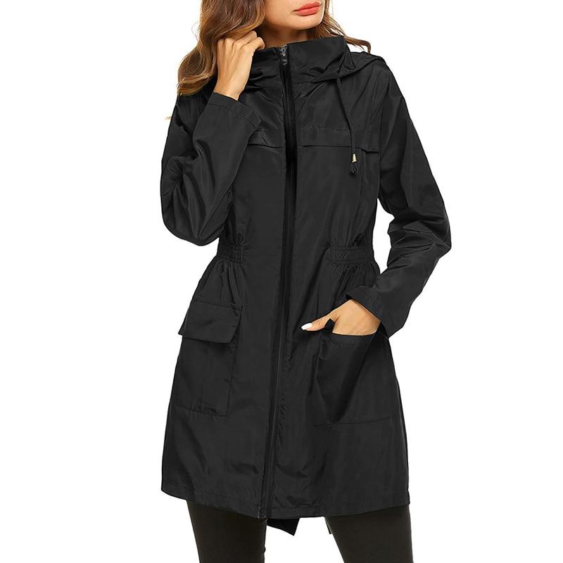Women's Hooded Waterproof Windbreaker Jacket with Zipper Closure
