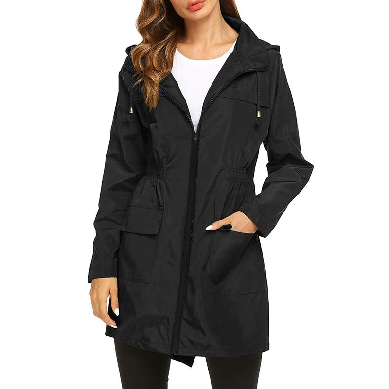 Women's Hooded Waterproof Windbreaker Jacket with Zipper Closure