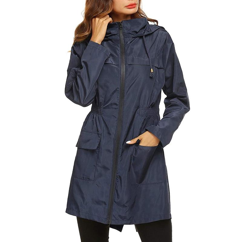 Women's Hooded Waterproof Windbreaker Jacket with Zipper Closure