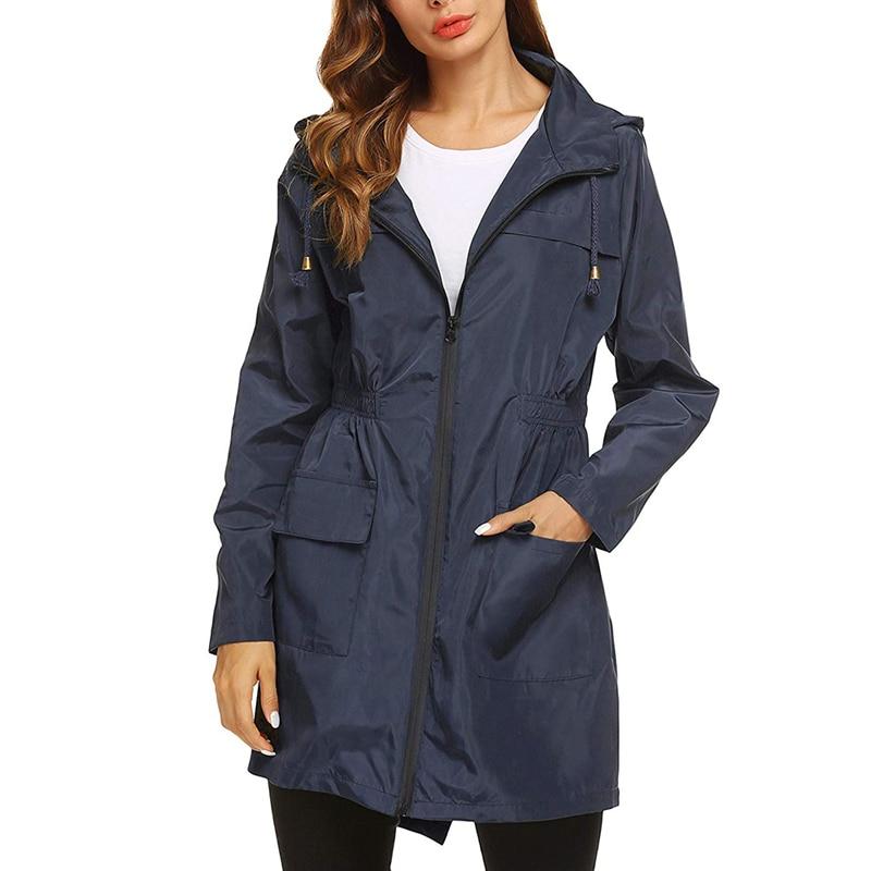 Women's Hooded Waterproof Windbreaker Jacket with Zipper Closure