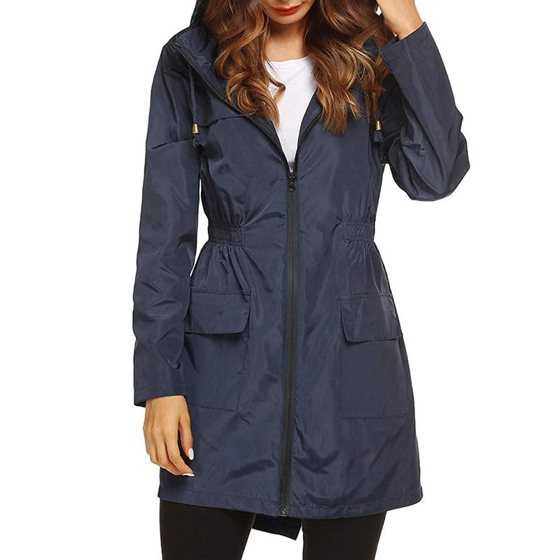 Women's Hooded Waterproof Windbreaker Jacket with Zipper Closure