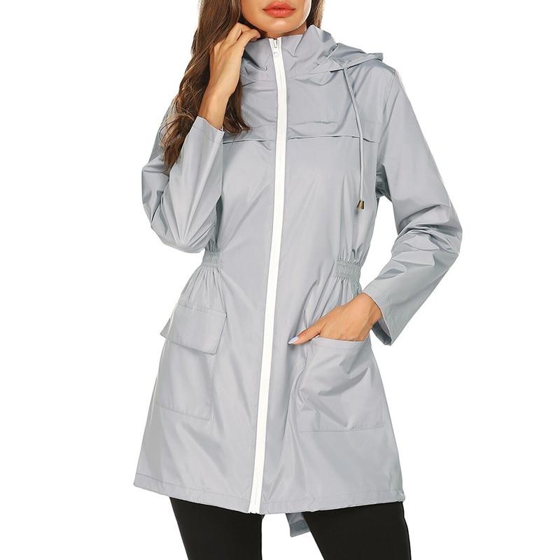 Women's Hooded Waterproof Windbreaker Jacket with Zipper Closure
