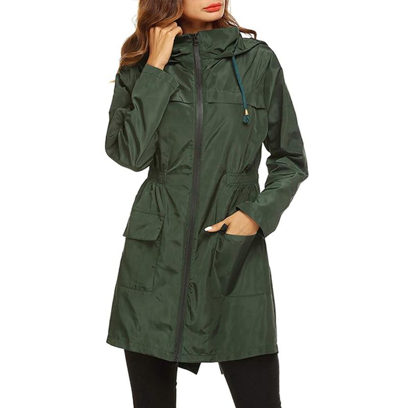 Women's Hooded Waterproof Windbreaker Jacket with Zipper Closure