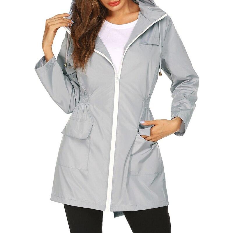 Women's Hooded Waterproof Windbreaker Jacket with Zipper Closure