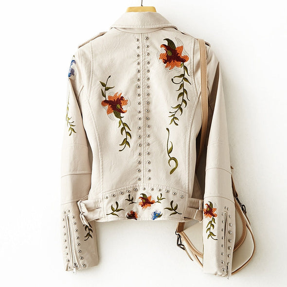 Embroidered and Studded Leather Jacket for Women