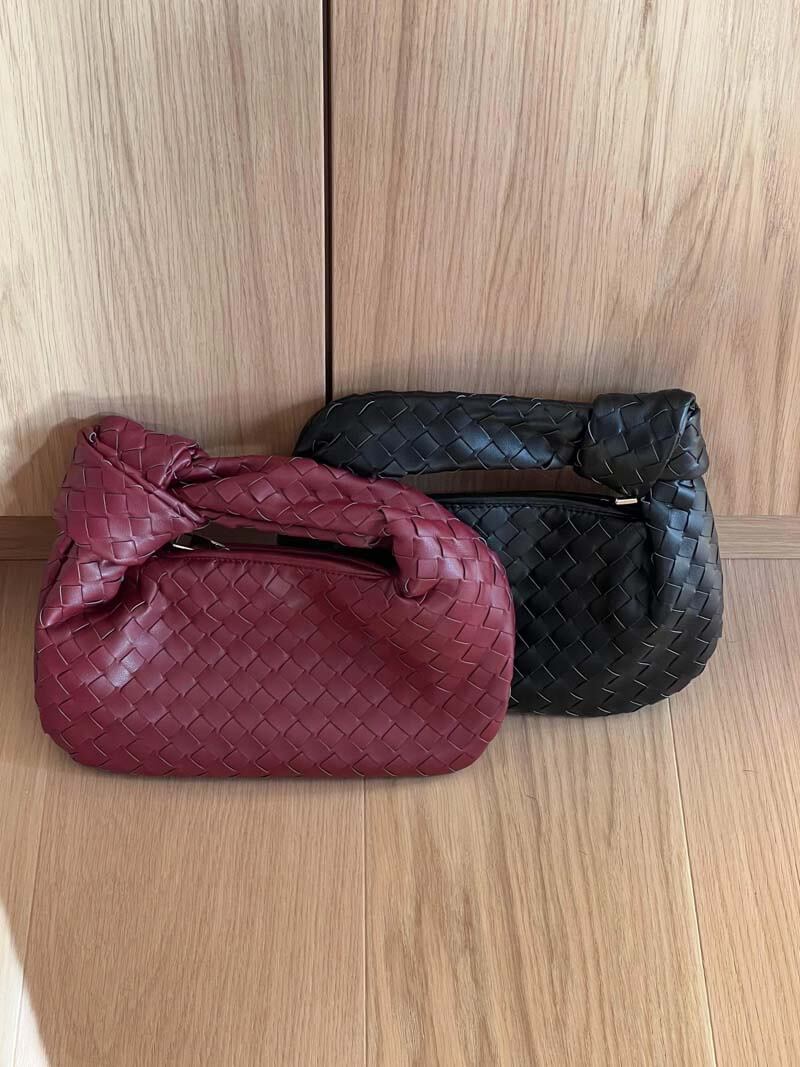 Mini Woven Handbag for Women with Top Handle and Knot Accent