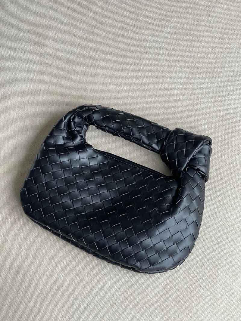 Mini Woven Handbag for Women with Top Handle and Knot Accent