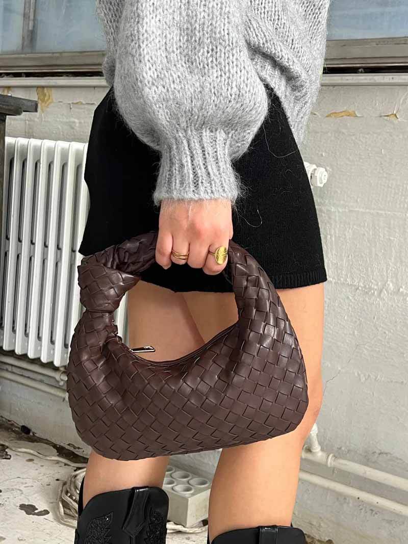 Mini Woven Handbag for Women with Top Handle and Knot Accent